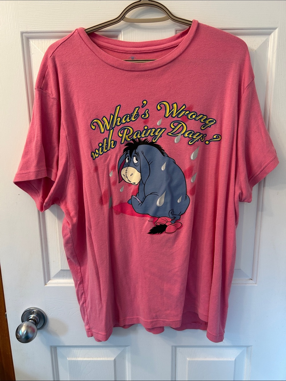 Disney Pink Short Sleeve Tee with Eeyore "What's Wrong with Rainy Days?"